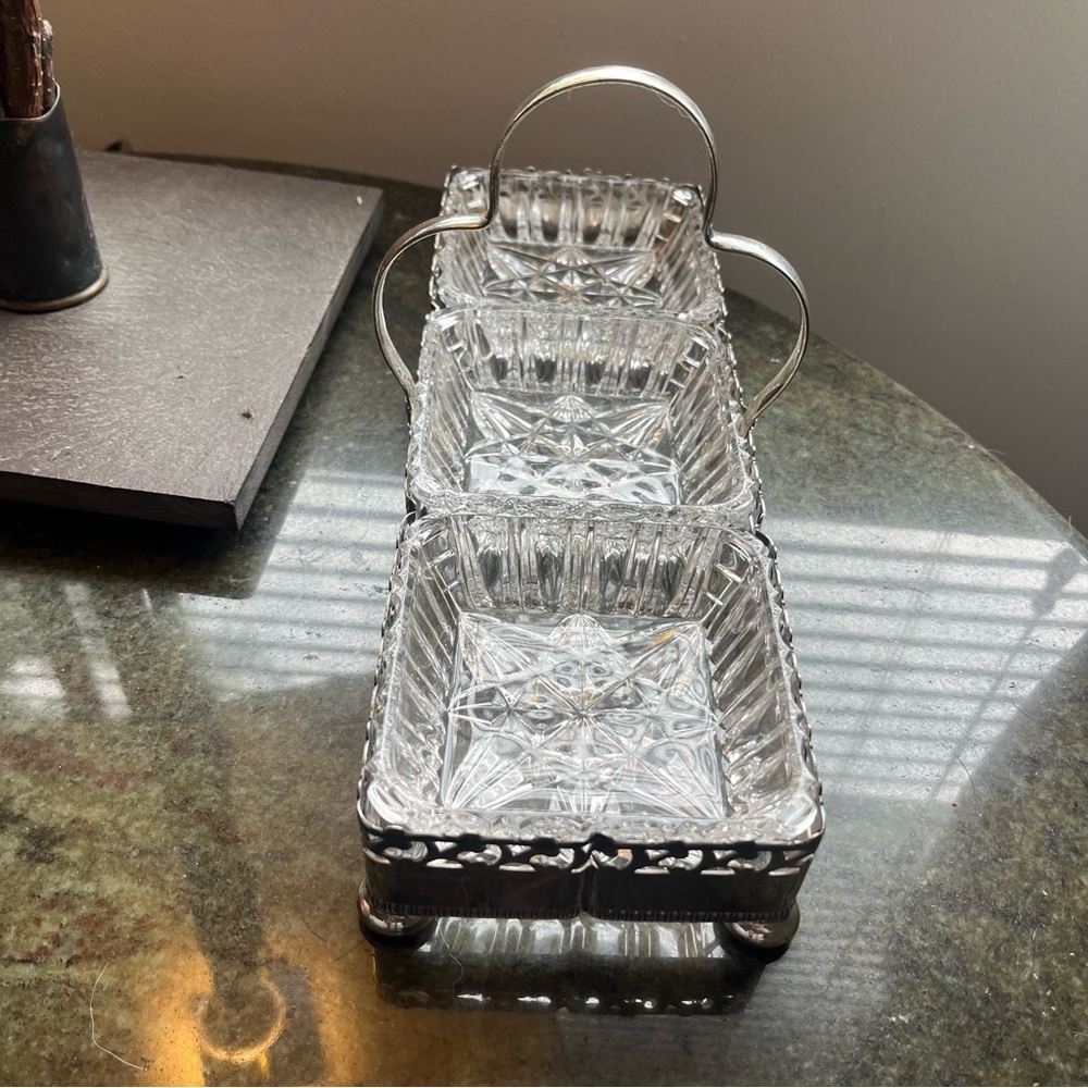 Vintage Elegant Silver and Glass Serving Tray